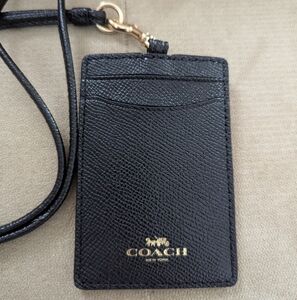 Coach Black Leather Lanyard Card Holder